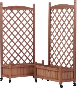 Raised Garden Bed with Trellies 2 Pack, Outdoor Wooden Planter Box & Plant Stand with Climbing Racks (Color: as Pic)