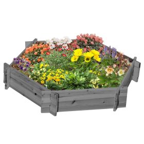 Outsunny Wooden Raised Garden Bed, Hexagon Screwless Planters for Outdoor Plants, Vegetables, Flowers, Herbs, 39" x 36" x 6", Gray (Color: as Pic)