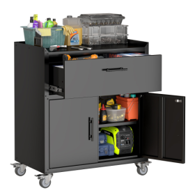 2 Door X 1 Drawer Tool Cabinets For Garage, Lockable Garage Storage Cabinet, Locking Metal Storage Cabinet With Wheels, Rolling Tool Chest, Assem (Color: Black)